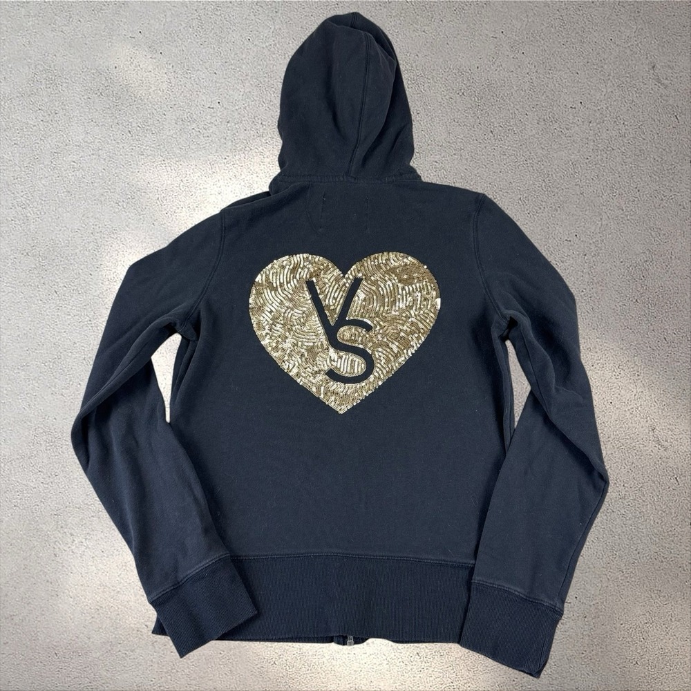 Victoria's Secret Supermodel Essentials Hoodie Sparkle Heart Y2K Love VS Sz M